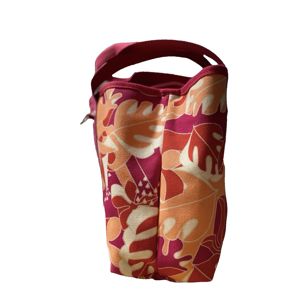Lacoste Canvas Beach Tote Bag Tropical Pink Orange Shopper w/ Zip Pouch - Picture 10 of 14